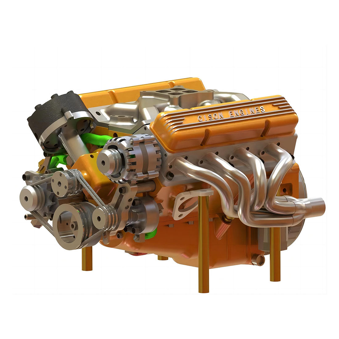 CISON V8-enjin Pro kleinblok 44CC 1/6-skaal waterverkoelde 4-slag 8-silinder petrolenjin binnebrandenjin V8-enjinmodelstel wat werk