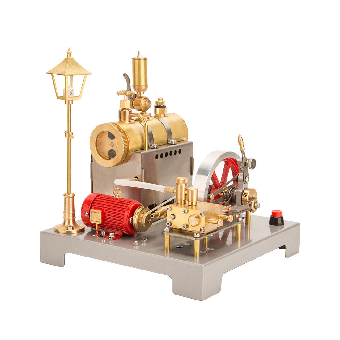 RETROL SE-02 Volmetaal Stasionêre Stoomenjinmodel en Ketelmodelstel met Generator en Straatlamp