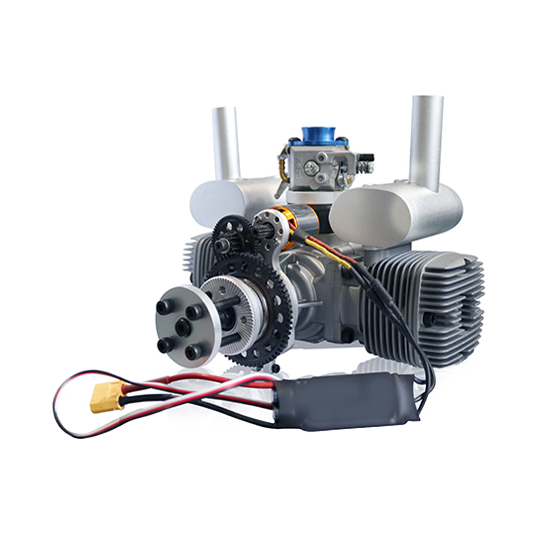 70cc Horizontally Opposed Twin-Cylinder Two-Stroke Air-Cooled Gasoline Engine Model with Electric Starter for Fixed-Wing RC Airplanes