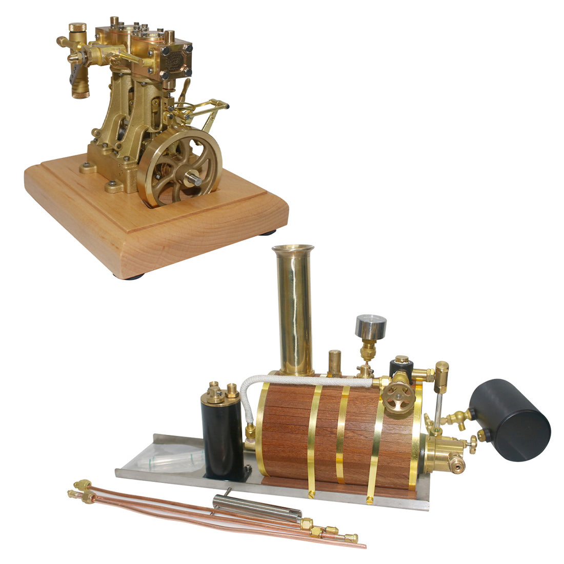 3.7CC Retro Vertical 2-cylinder Reciprocating Double-acting Model Steam Engine with 200ml Steam Boiler