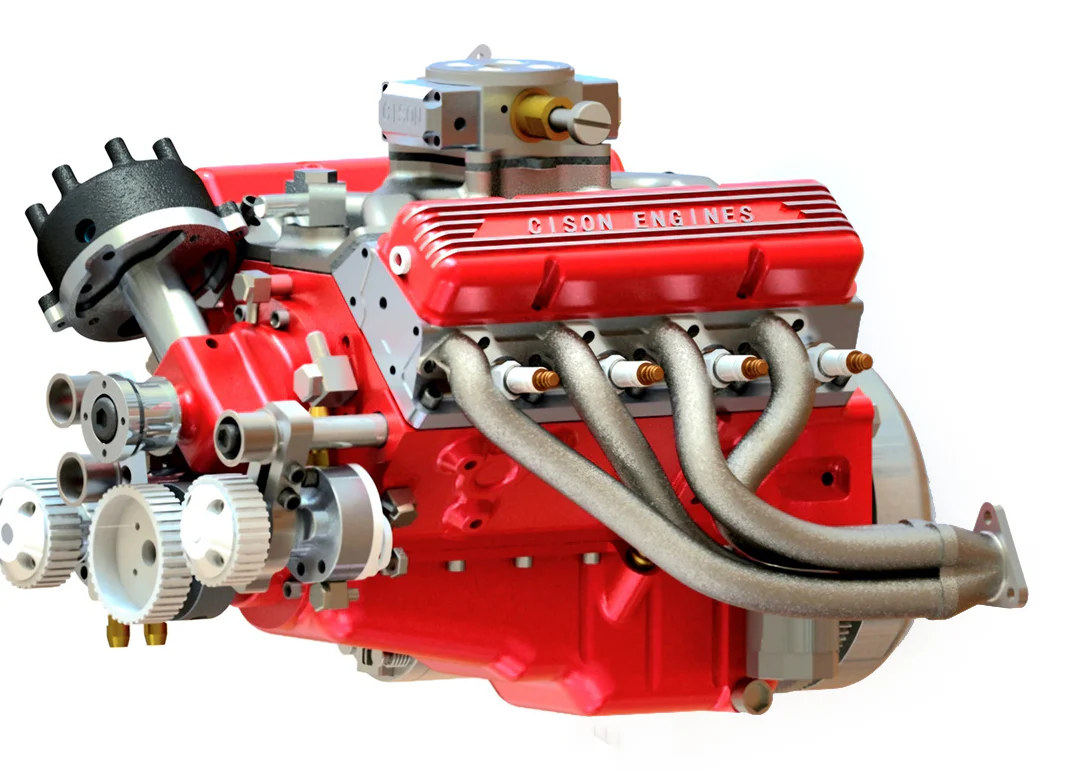CISON V8 Engine Small block 44CC 1/6 Scale Water Cooled 4-Stroke 8-Cylinder Gasoline Engine Internal Combustion V8 Engine Model Kit that Works