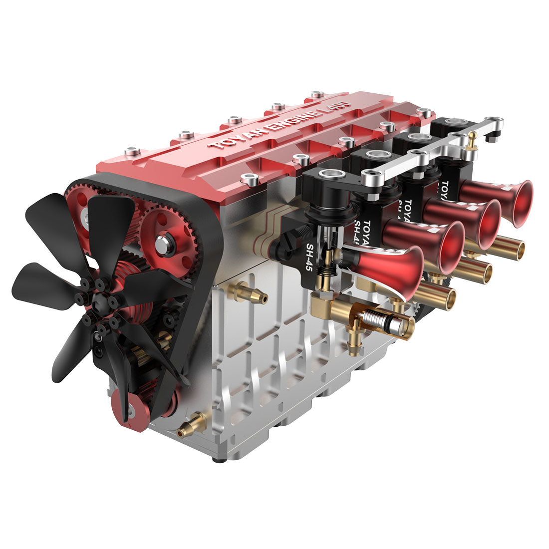 TOYAN FS-L400 14cc Inlyn 4 Silinder Vierslag Waterverkoelde Nitro-enjinmodel vir 1:8 1:10 RC Motor Skip Vliegtuig