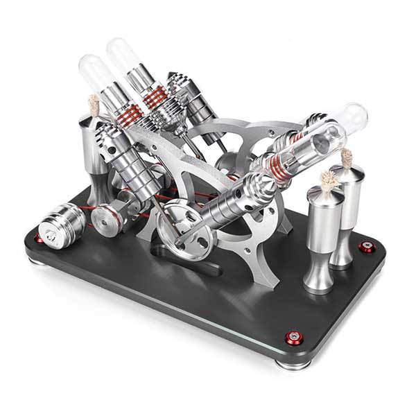Stirling-enjinstel V4 4-silinder Stirling-enjin Eksterne verbrandingsenjinmodel