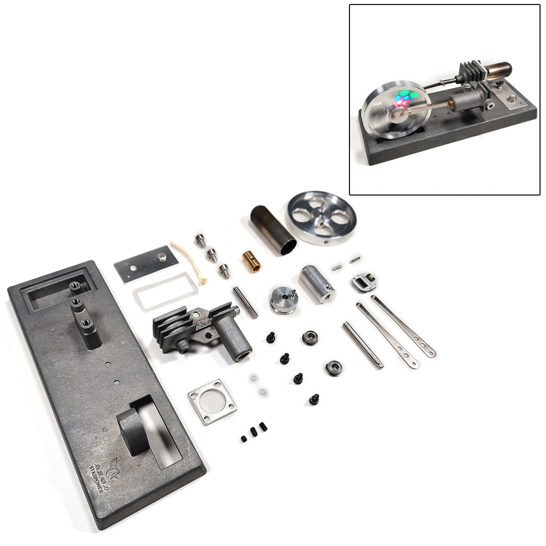 ENJOMOR Starinski komplet Stirlingovega motorja tipa γ s svetlečim vztrajnikom - igrača STEM