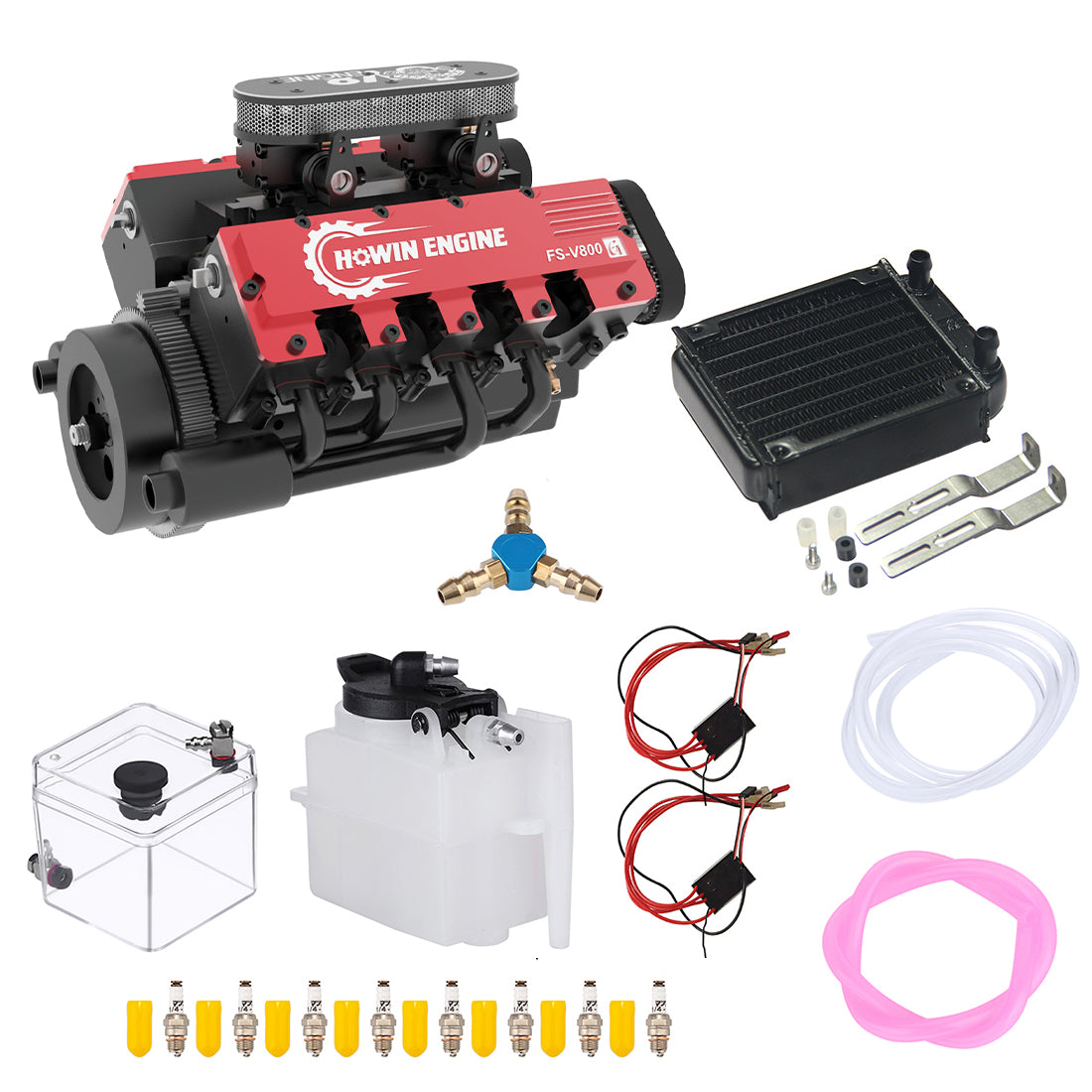 TOYAN & HOWIN V8-Motor FS-V800G 1/10 28-cm³-Benzinmotor mit Starterkit – Bauen Sie Ihren eigenen V8-Motor – Funktionsfähiger V8-Motor-Modellbausatz